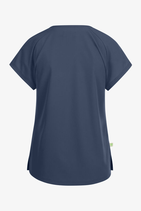 Planet koi Kallani Women's 1-Pocket STRETCH Rouched Shoulder Jewel Neck Scrub Top - Navy - 2