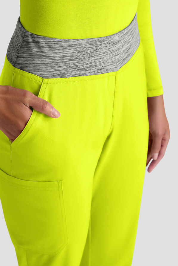 Butter-Soft STRETCH FLXTEK+ Women's 4-Pocket Knit Waistband Yoga Scrub Pants - Lime Crush / Silver Melange - 4