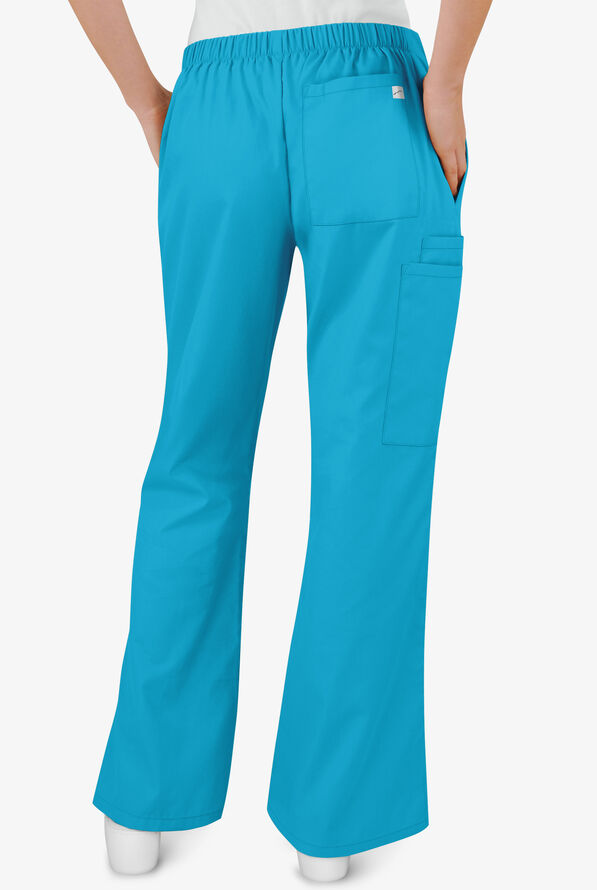 Butter-Soft Core Women's 4-Pocket Elastic Waist Back Drawstring Scrub Pants - Turquoise - 2