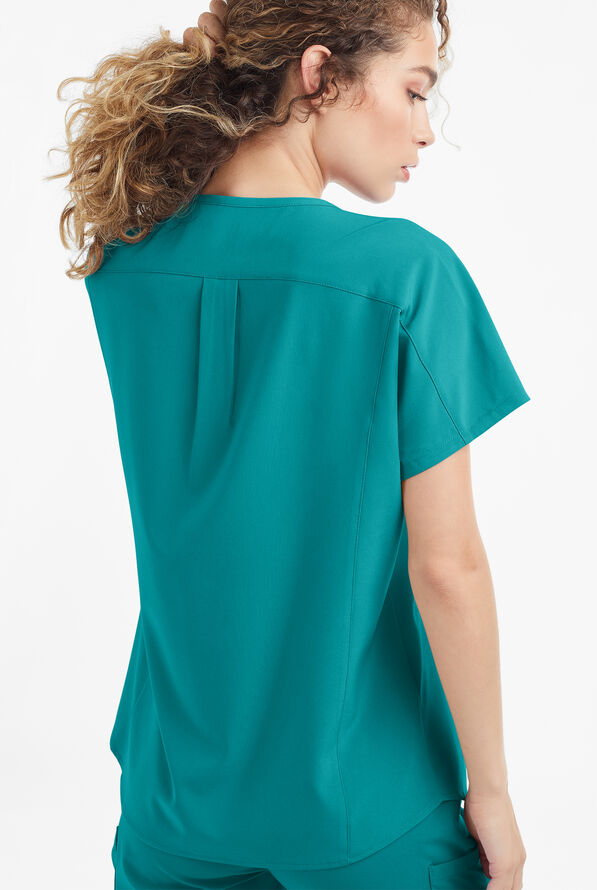Easy STRETCH Sierra Women's Oversized 2 Pocket V-Neck Scrub Top - Teal - 3
