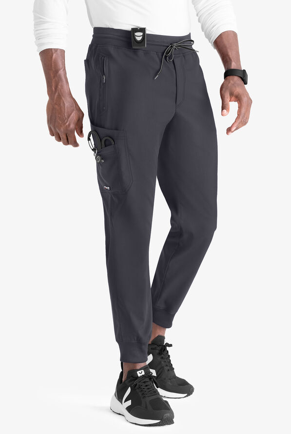 Grey's Anatomy by Barco Spandex STRETCH Murphy Men's 5-Pocket Cargo Jogger Scrub Pants - Steel Gray - 1