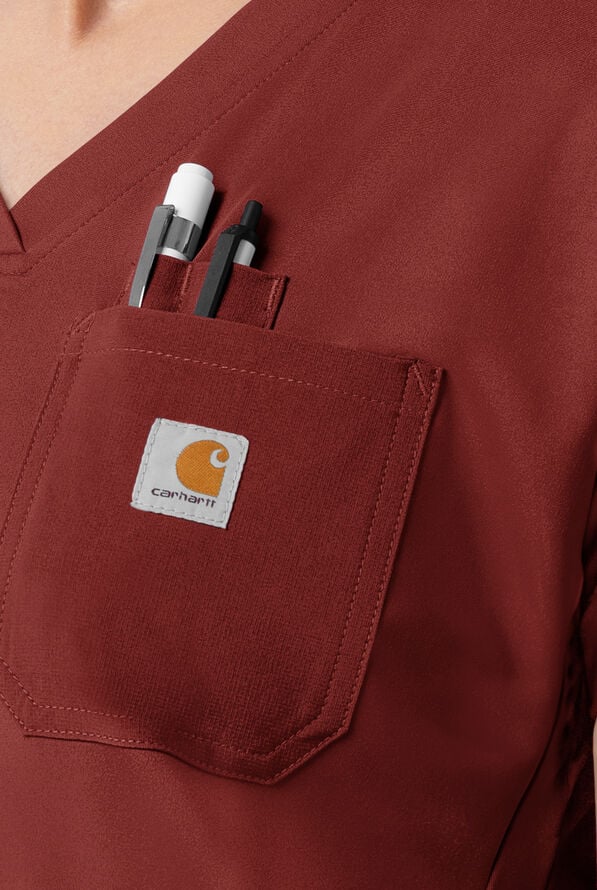 Blusa m&eacute;dica Carhartt Force&reg; Cross-Flex Knits STRETCH con cuello en V y 5 bolsillos para mujer - Amber Terrain - 6