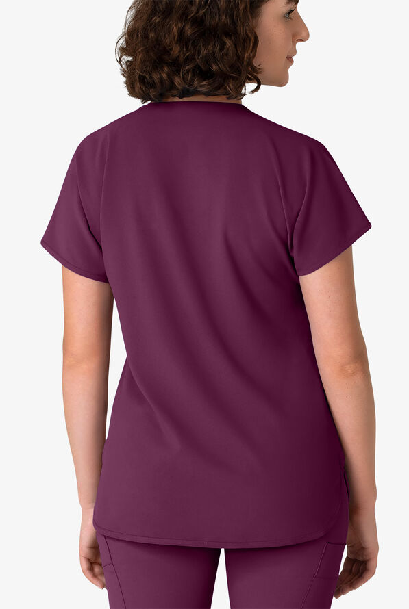Wink Renew Women's 3-Pocket STRETCH Dolman Notch Sleeve Y-Neck Scrub Top - Wine - 2