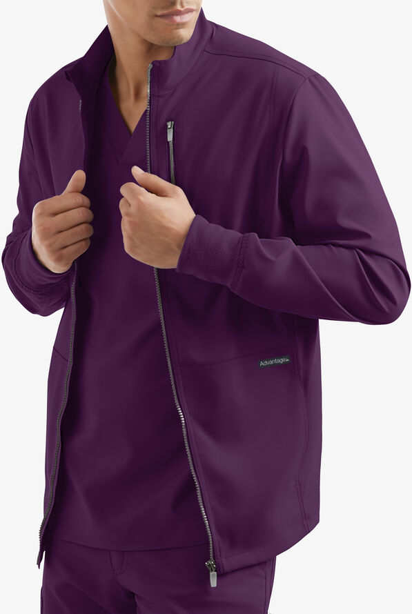 Advantage STRETCH Men's 4-Pocket Zip Front Warm-Up Scrub Jacket - Eggplant - 3