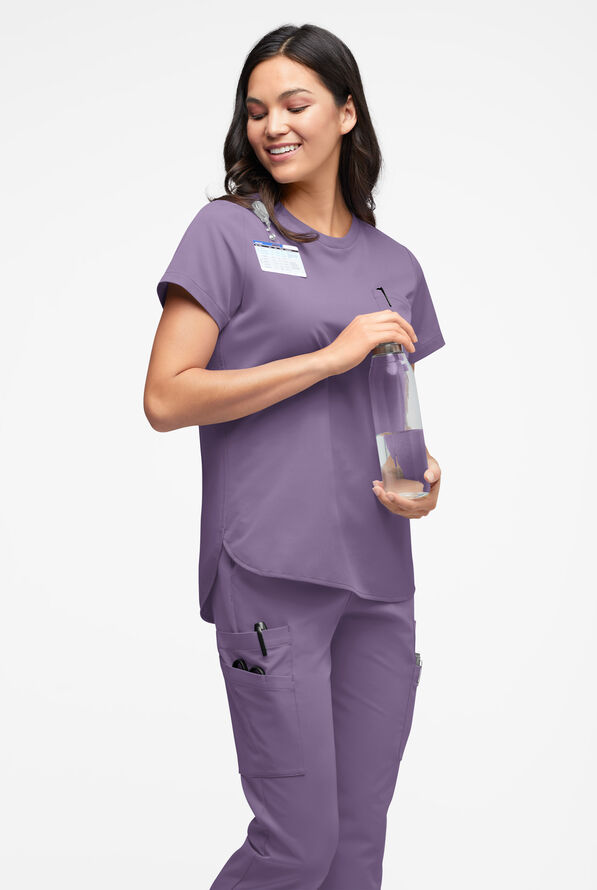 ReSurge Citrine Women's 1-Pocket Crew Neck Tuck In / Wear Out Scrub Top - Purple Dusk - 3