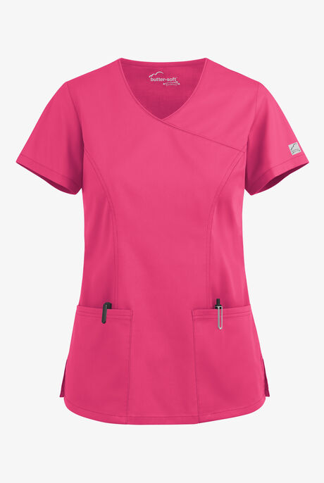 Blusa médica UA Butter-Soft STRETCH estilo cruzado con cuello en V y 3 bolsillos para mujer