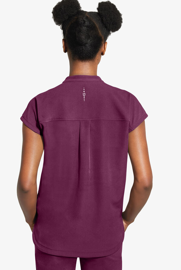 Healing Hands 360 Sandy Women's 2-Pocket STRETCH Dolman Sleeve Zip Mandarin Collar Scrub Top - Wine - 3