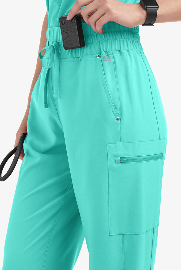 Pantal&oacute;n m&eacute;dico Easy STRETCH Ellie de tiro alto con piernas anchas y 5 bolsillos para mujer - Aqua Dust - 2