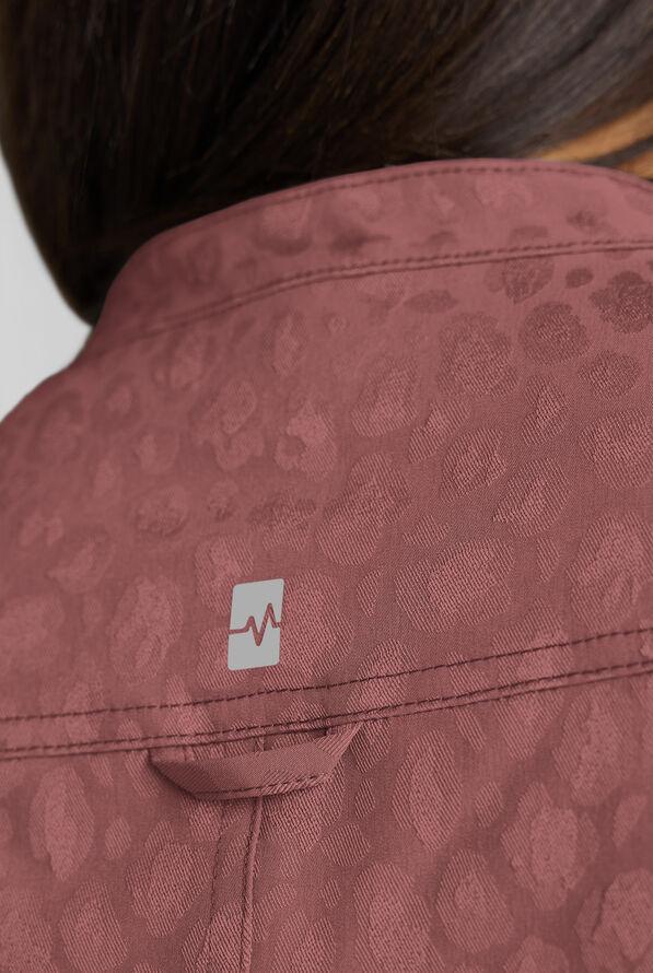 Easy STRETCH Bella Women's Jacquard 1-Pocket Henley Scrub Top - Soft Chestnut - 4