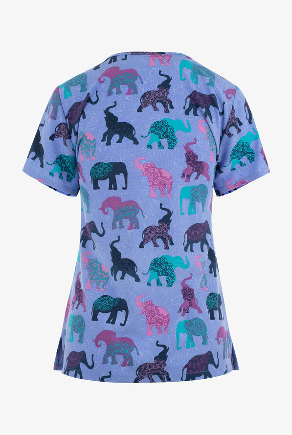 Tasha and Me Mandala Effect Women's 2-Pocket STRETCH V-Neck Print Scrub Top - null - 2