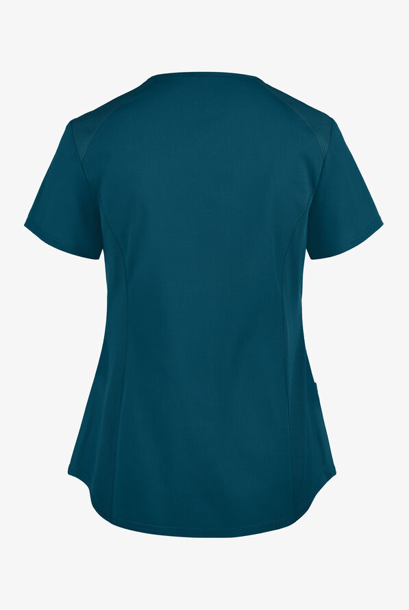 UA Exclusive Cherokee Workwear Professionals Active Women's 2-Pocket STRETCH Mock Wrap Scrub Top - Caribbean Blue - 3