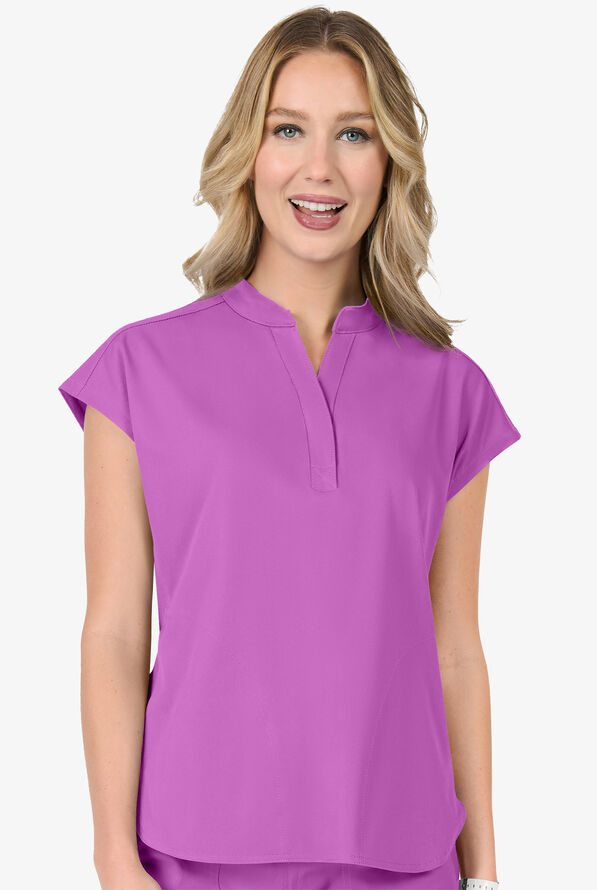 Zavate Ava Therese Piper Women's 2-Pocket STRETCH Dolman Sleeve Mandarin Collar Scrub Top - Power Purple - 2