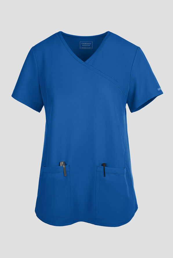 Cherokee Workwear Originals Ultra Women's 2-Pocket STRETCH Maternity Mock Wrap Scrub Top - Royal - 1