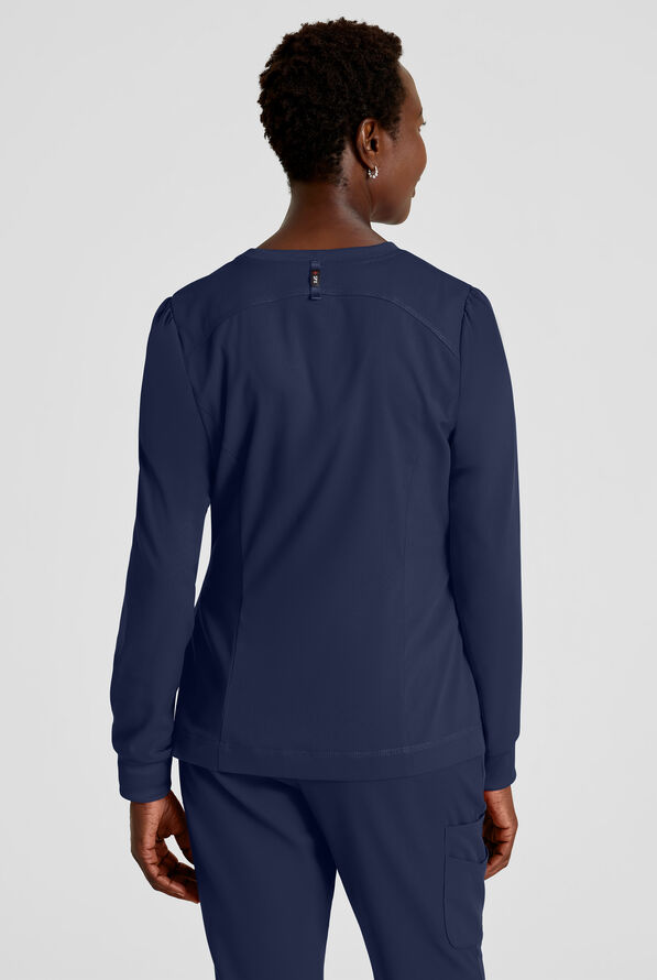 Grey's Anatomy by Barco Spandex STRETCH Millie Women's 3-Pocket Zip Front Warm Up Scrub Jacket - Indigo - 4