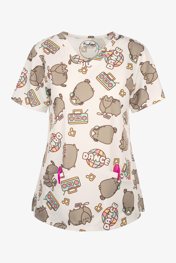 Pusheen The Cat by Funscrubs Women's 2-Pocket STRETCH V-Neck Print Scrub Top - null - 1