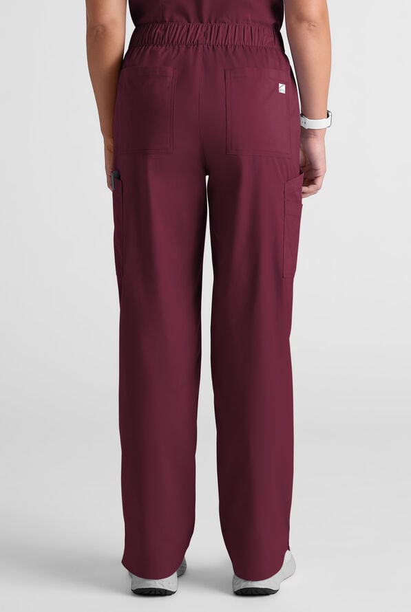 Butter-Soft STRETCH Women's 8-Pocket Cargo Button Front Pant With Fly Scrub Pants - Wine - 4