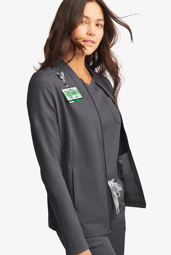 ReSurge Quartz Women’s 6-Pocket Long Sleeve Zip Front Scrub Jacket - Pewter - 6