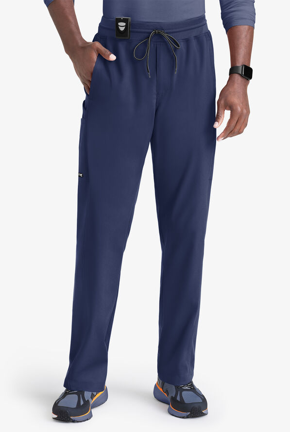 Grey's Anatomy by Barco Spandex STRETCH Hudson Men's 6-Pocket Slim Straight Cargo Scrub Pants - Indigo - 1