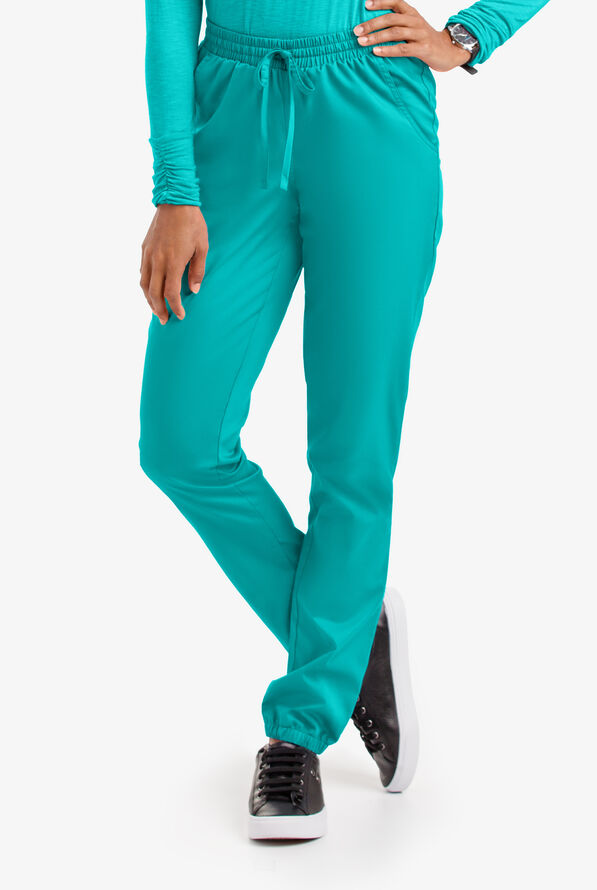 Butter-Soft STRETCH Women's 5-Pocket Jogger Scrub Pants - Petite - Bright Teal - 1
