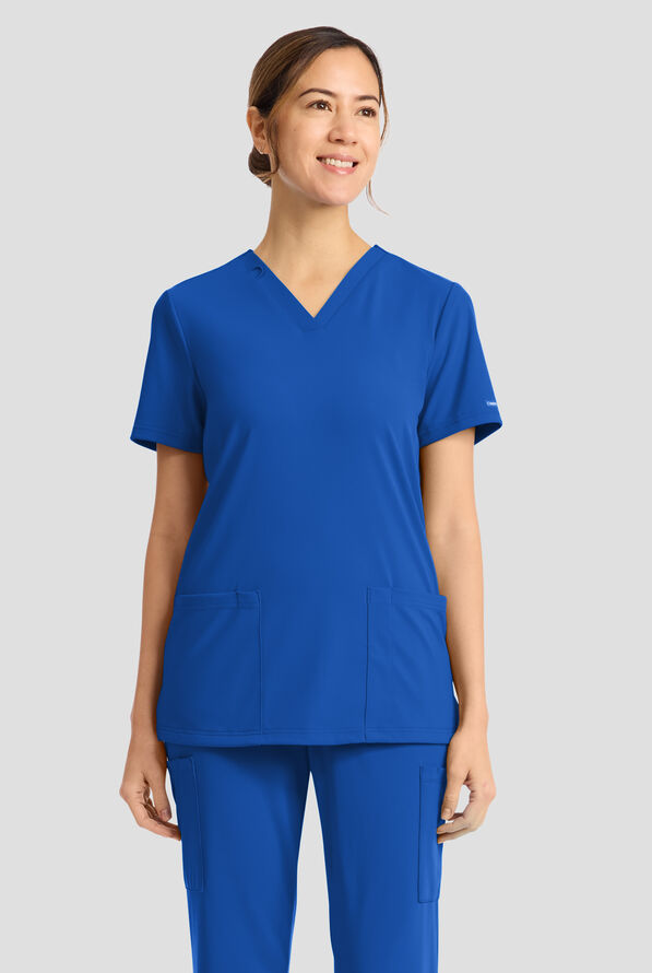 Cherokee Achieve Women's 2-Pocket STRETCH Knit V-Neck Scrub Top - Royal - 2
