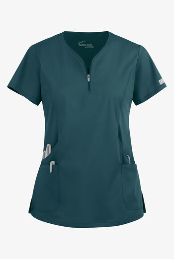 Butter-Soft STRETCH Women's 4-Pocket Curved Neck Zipper Scrub Top