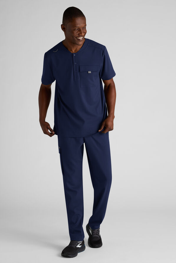 Camisa m&eacute;dica Grey's Anatomy&trade; by Barco Emerge Rhodes STRETCH estilo Henley con cuello redondo y 1 bolsillo para hombre - Indigo - 5
