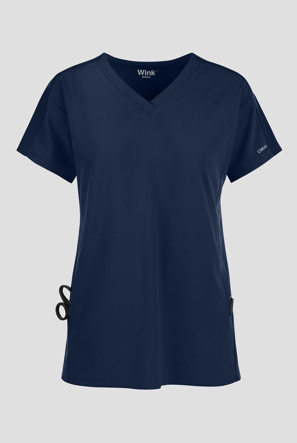 Wink Renew Women's 2-Pocket STRETCH Knit-Trim Dolman Tunic V-Neck Scrub Top - Navy - 1