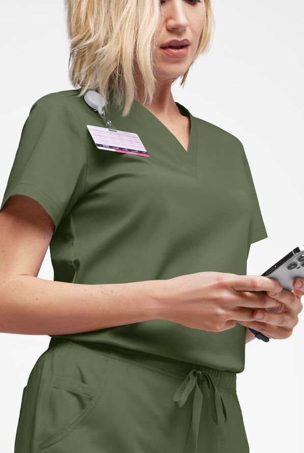 Butter-Soft STRETCH Women's V-Neck Tuck In Top - Light Olive - 2