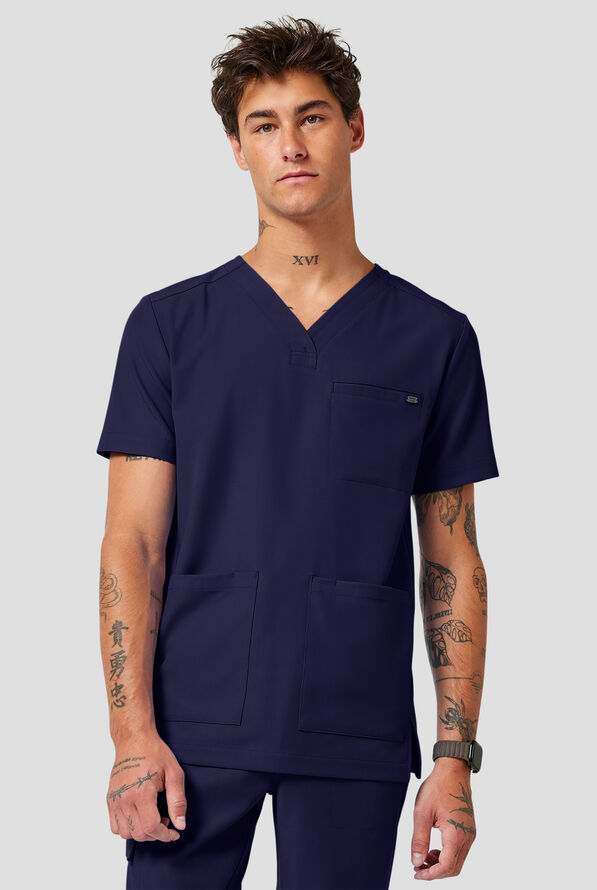 Camisa m&eacute;dica Healing Hands Quest Avery STRETCH con 4 bolsillos y cuello en Y para hombre - Navy - 2