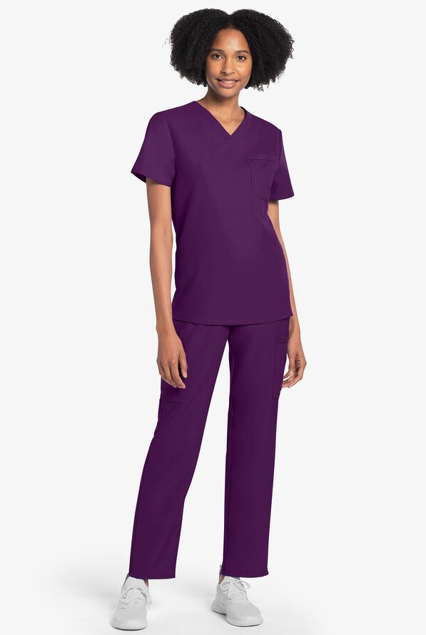 Blusa m&eacute;dica unisex Cherokee Workwear Originals Ultra con cuello en V y 1 bolsillo - Eggplant - 4