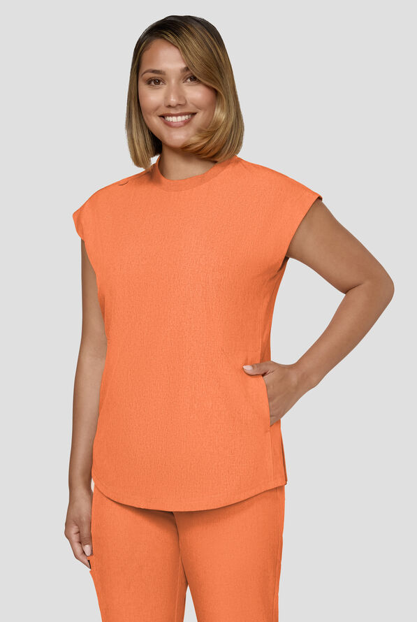 koi Basics Kenley Women's STRETCH 3-Pocket Dolman Sleeve Crew Neck Scrub Top - Heather Apricot - 2