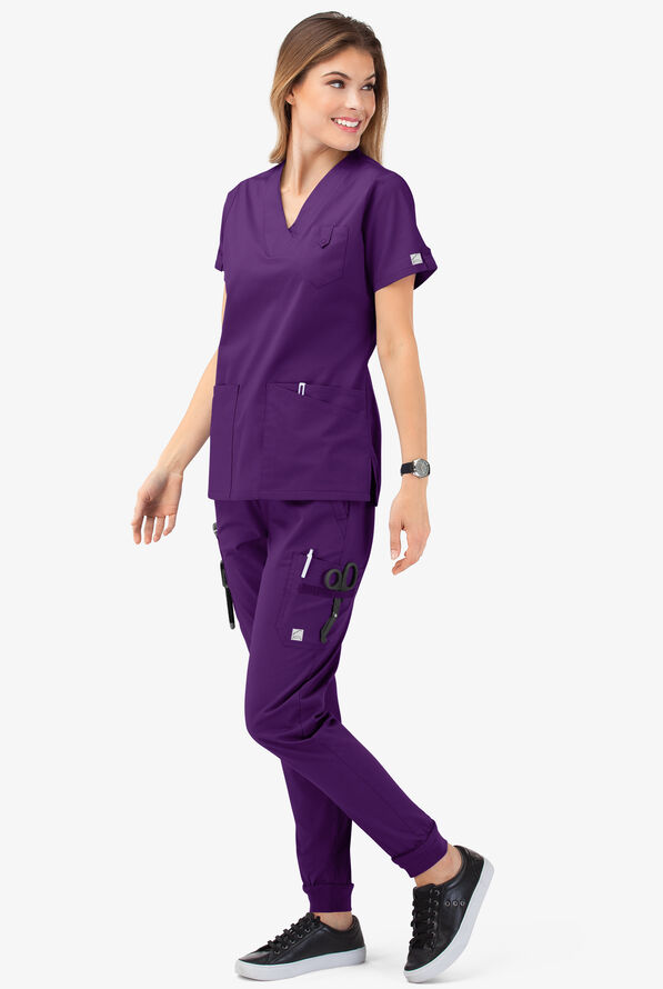 Butter-Soft STRETCH Women's 6-Pocket V-Neck Scrub Top - Eggplant - 7