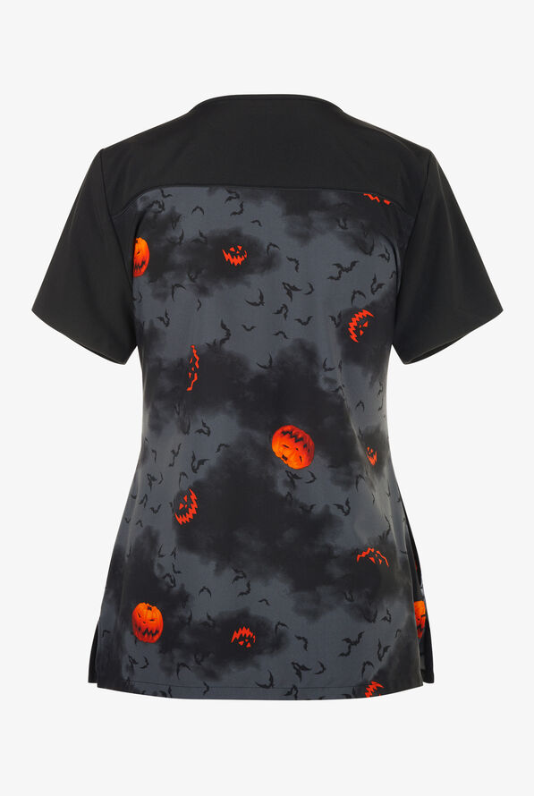 Tooniforms Nightmare Shift Women's 2-Pocket STRETCH V-Neck Print Scrub Top - null - 2