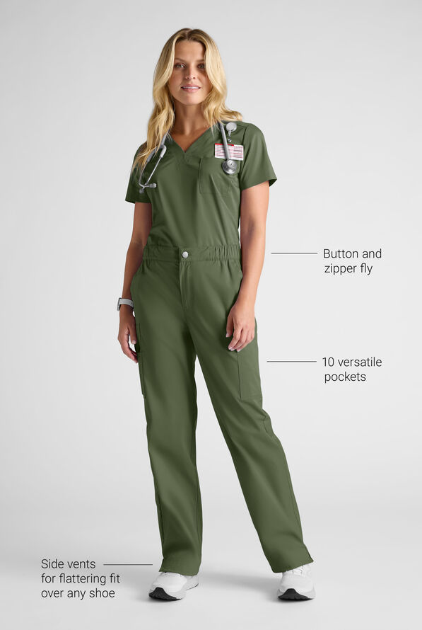 Butter-Soft STRETCH Women's 10-Pocket Straight Leg Cargo Scrub Pants - Light Olive - 2