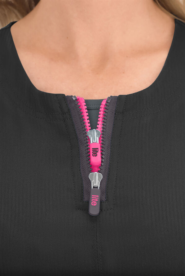 koi Lite&trade; Serenity Women's 4-Pocket Double Zipper Scrub Top - Black - 3