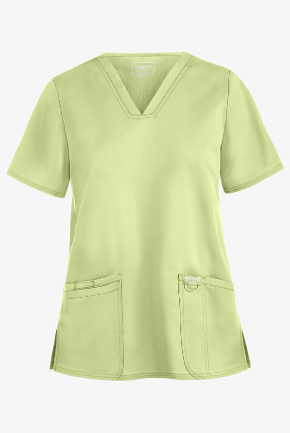 Cherokee Workwear Revolution Women's 3-Pocket STRETCH V-Neck Scrub Top - Celery Green - 1