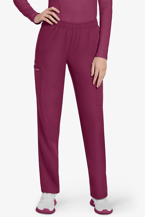 Cherokee Workwear Originals Ultra Women's 3-Pocket Pull-on Slim Leg Scrub Pants - Wine - 1
