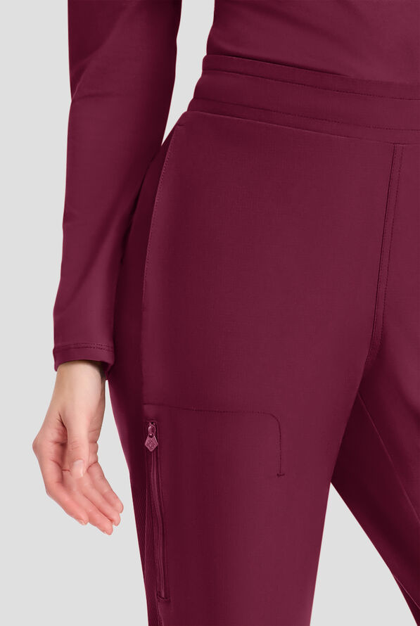 Med Couture Amp Women's 4-Pocket STRETCH Straight Leg Rib-Knit Cargo Scrub Pant - Wine - 2