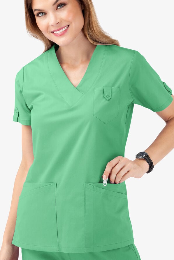Butter-Soft STRETCH Women's 6-Pocket V-Neck Scrub Top - Green Jade - 5