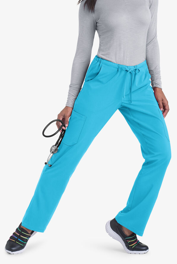 Easy STRETCH Eden Women's 4-Pocket Drawstring Scrub Pants - Turquoise - 3
