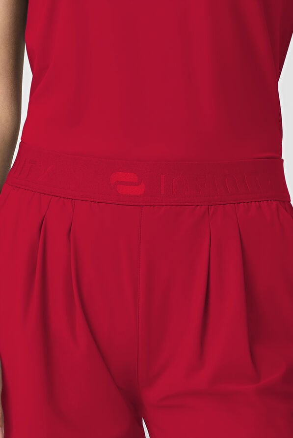 Infinity Pursuit Women's 3-Pocket STRETCH Pull On Pleated Wide Leg Scrub Pant - Cherry Pop - 3