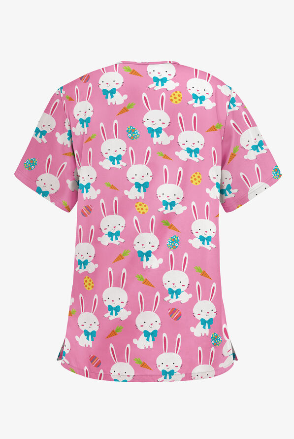 UA Best Buy Scrubs Easter Egg Hunt Pink Women's 3-Pocket V-Neck Print Top - null - 2