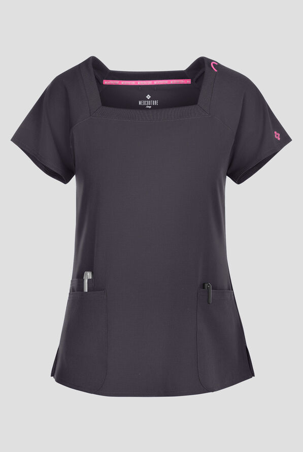 Blusa médica Med Couture Amp STRETCH con cuello cuadrado y 3 bolsillos para mujer - Pewter - 1