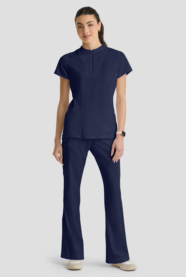 Grey's Anatomy&trade; by Barco Spandex STRETCH Kristi Women's 2-Pocket Quarter Zip Collar Neck Scrub Top - Indigo - 6