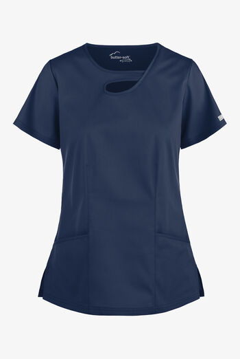 Butter-Soft STRETCH Women's 2-Pocket Asymmetric Keyhole Scrub Top