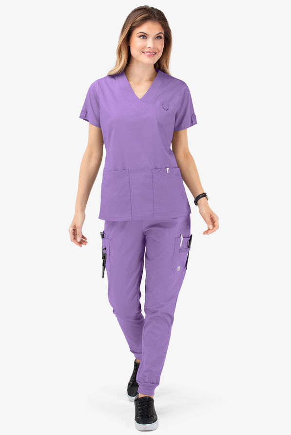 Butter-Soft STRETCH Women's 6-Pocket V-Neck Scrub Top - Ultraviolet Light - 2