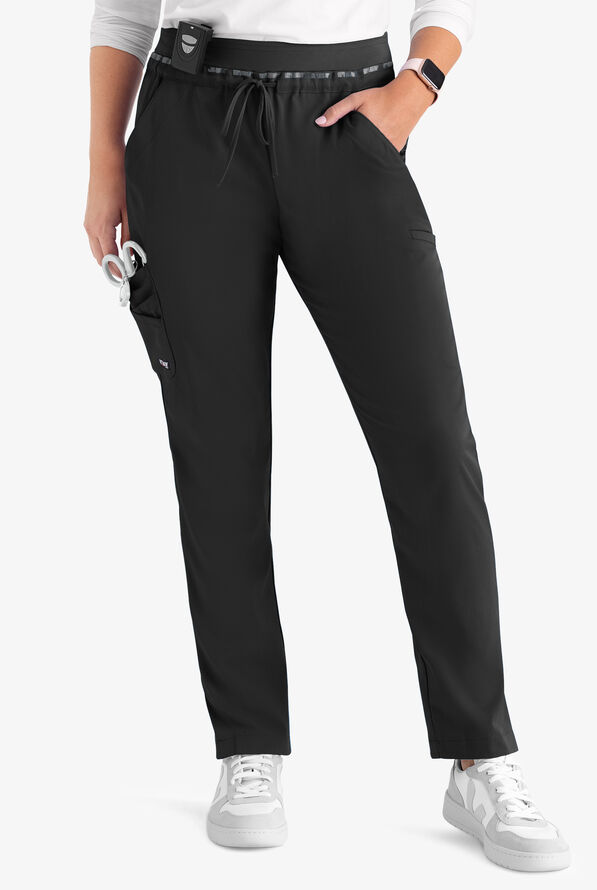 Pantalón médico Grey's Anatomy Spandex STRETCH Serena estilo cargo con 7 bolsillos para mujer - Black - 1