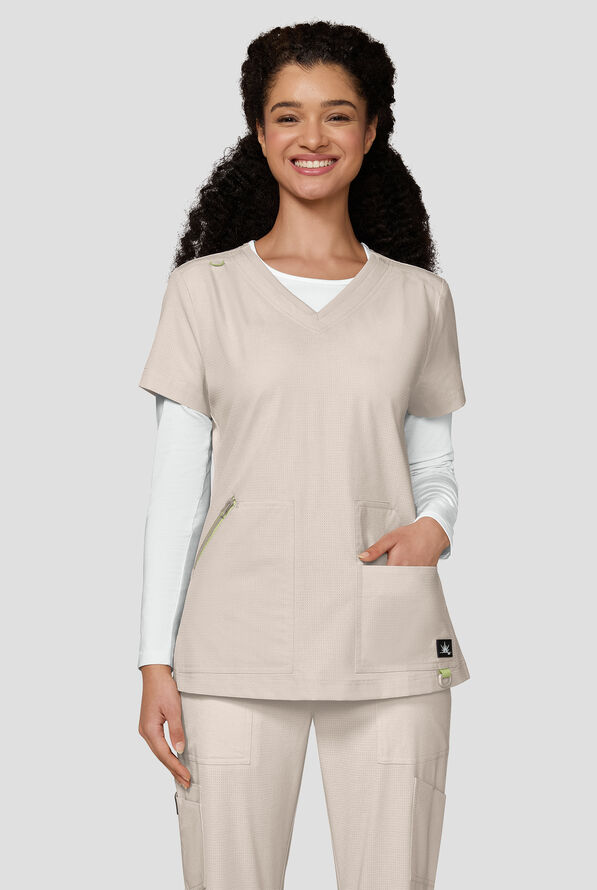 Blusa m&eacute;dica koi Solis Sari STRETCH con cuello en V y 4 bolsillos para mujer - Bone - 2