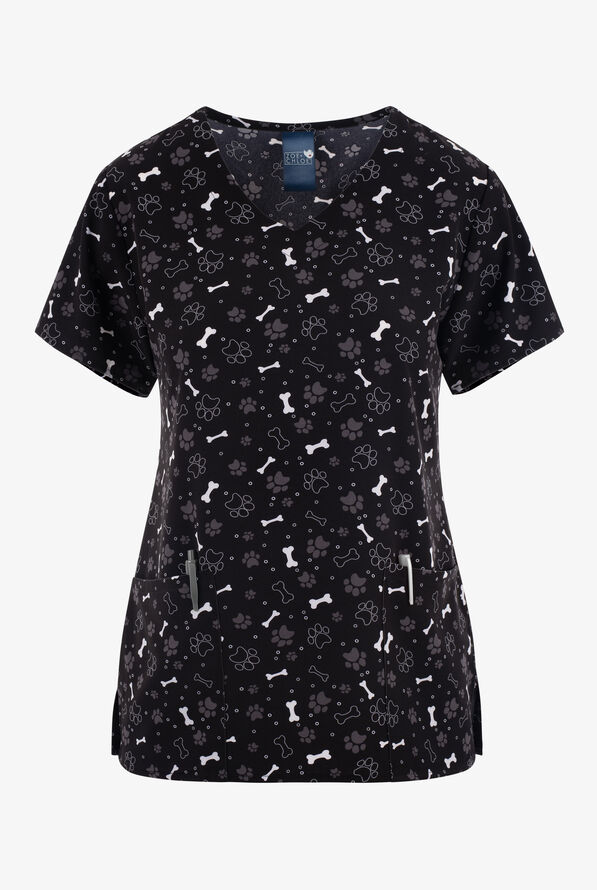 Zoe Chloe Paws and Play Women's 2-Pocket STRETCH V-Neck Print