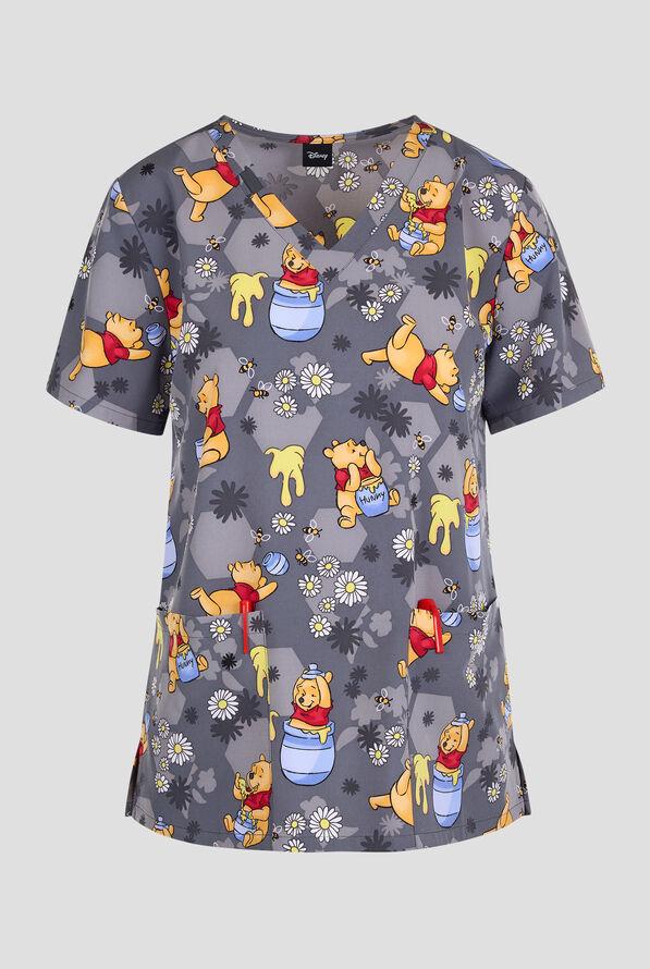 Tooniforms Disney's Honey Business Women's 2-Pocket STRETCH V-Neck Print Scrub Top - null - 1
